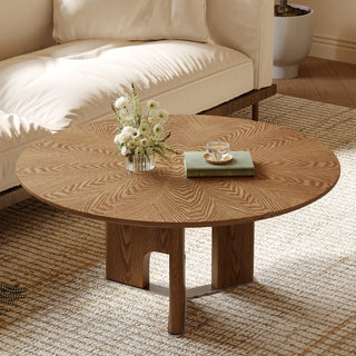 31.5" Round Rustic Ash Wood Coffee Table - Compact Center Table for Small Spaces