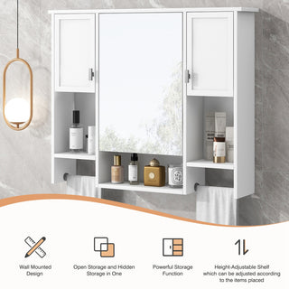 35'' x 28'' Modern Wall Mounted Bathroom Storage Cabinet, Bathroom Wall Cabinet with Mirror, Medicine Cabinet with Towels Bar