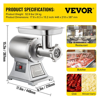 Commercial Electric Meat Grinder | 550 LB/H Heavy-Duty Stainless Steel Meat Mincer