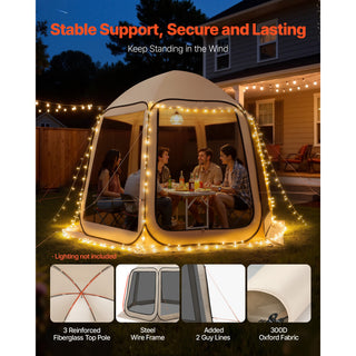Screen House Tent 10 x 9.2 ft | Pop-Up Screen Tent for 4–8 Persons with Netting Sides, Carry Bag & Ground Stakes | Portable Screened Canopy for Garden, Patio & Outdoor Use – Beige