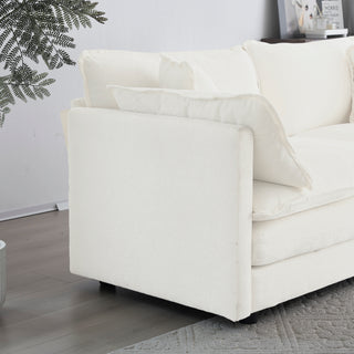 White Chenille 3-Piece Sofa Set - Space-Saving Casual Living Room Group with Pillows