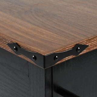 K&K 54.5" Farmhouse Kitchen Island with Power Outlet, Internal Storage Rack, Drop Leaf, Spice Rack, Rolling Cart on Wheels, for Kitchen, Dining Room, Black