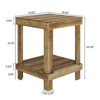  15.7" Small Farmhouse End Table with 2-Tier Open Storage | Rustic Square Side Table