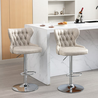 Swivel PU Barstools with Adjustable Seat Height (25-33 Inch), Modern Upholstered Chrome Base Bar Stools with Backs, Comfortable Tufted Olive-Green Stools for Home, Pub, and Kitchen Island, SW1844BG