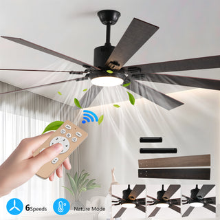 72" Walnut LED Ceiling Fan with Light | 8 Wooden Blades, Adjustable Color Temperature & Remote Control