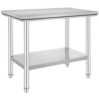 Stainless Steel Prep Table, 35 x 24 x 31 Inch, 700 lbs Load Capacity, Heavy Duty Metal Worktable with 3 Adjustable Height Levels, Commercial Workstation for Kitchen Garage Restaurant Backyard