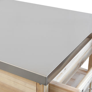 K&K 40.5" Outdoor Grill Cart – Solid Wood Rolling Kitchen Cart with Stainless Steel Top, Drop Leaf, Drawer, Towel Rack & Lockable Wheels for Patio, Lawn & Garden