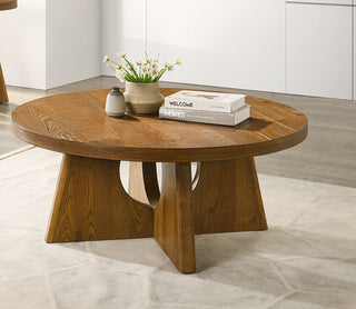 Modern Contemporary Style 1pc Coffee Table Pedestal Base Cross Shape Round Table Top Walnut Finish Living Room Furniture