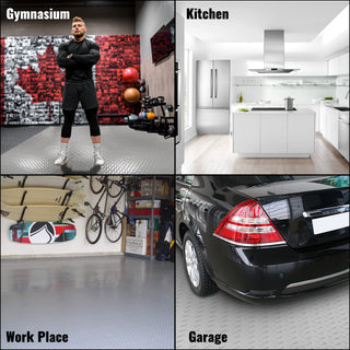 Garage Floor Mat 4.9x19ft Vinyl Garage Flooring Roll Anti-Slide Diamond Texture Gray Garage Mats for Under Car 93 sqft Covering Space DIY PVC Garage Floor Mat for Gyms Boats Car Trailer