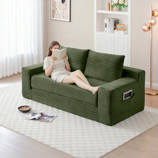 Memory Foam Cloud Loveseat Sofa | 2-in-1 Convertible Folding Corduroy Floor Couch