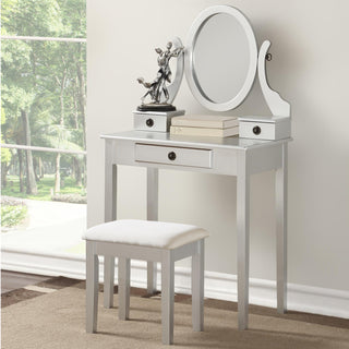 Moniys Wood Moniya Makeup Vanity Table and Stool Set in Silver - Modern Dressing Table with Adjustable Oval Mirror