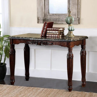 Traditional Espresso Solid Wood SOFA Table w/ Faux Marble Top | Intricate Carved Console Table | Classic Luxury Living Room, Entryway, & Hallway Furniture Accent