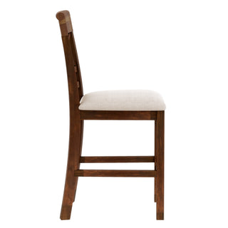 TOPMAX 6-Piece Wood Counter Height Dining Table Set with Storage Shelf, Kitchen Table Set with Bench and 4 Chairs,Rustic Style, Walnut+Beige Cushion