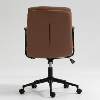 Mid Back Office Chair - Ergonomic PU Leather Desk Task Chair with Wheels, Armrests, and 40° Reclining Back (Brown)