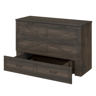 Rustic Gray Queen Murphy Cabinet Bed - Farmhouse Guest Bed with Charging Station