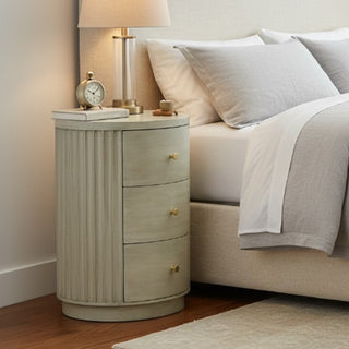 Modern Round Wood Nightstand with 3 Drawers | 16" Space-Saving Side Table