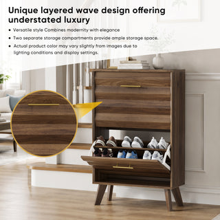 Walnut Wood Flip-Top Shoe Cabinet, Narrow Entryway