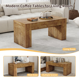 48" Farmhouse Coffee Table with Hidden Storage Drawer - Natural Wood Rectangular Center Table