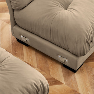 Camel Velvet Modern 2-Seater Sofa with Ottoman &amp; Cloud-Like Bolster Arms