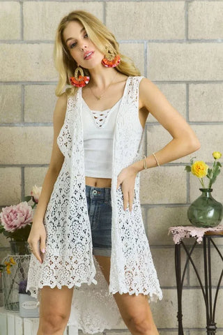 ADORA High-Low Crochet Open Front Knit Cover Up