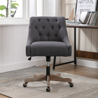 COOLMORE Office Chair Adjustable Height Swivel Chair with Wheels Linen Fabric Upholstered Computer Desk Chair with Wooden Legs (Charcoal grey Linen)