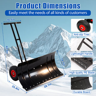 Garvee 30" Heavy Duty Snow Shovel with Wheels, Adjustable Angle & Height Ergonomic Handle, Carbon Steel Blade for Driveway & Sidewalk