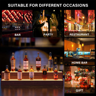 37" Walnut LED Liquor Bottle Display Shelf (2 Step) | App & Remote Control Illuminated Bar Stand