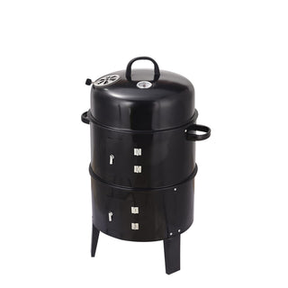 Outdoor double-layer grill, charcoal wood fired braising and smoking stove