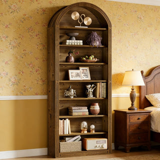 Closed Back Design Bookcase,Generous Bookshelf,Arched Display Shelving