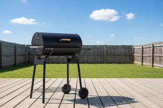 Outsunny 30'' Portable Barrel Charcoal BBQ Grill – Steel Outdoor Barbecue Smoker with Storage Shelf and Wheels, Black