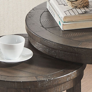 2-Piece Curved Round Wooden Coffee Table Set - 24" Mid-Century Dark Brown Nesting Tables