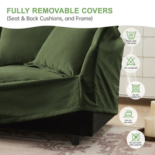 Modern Green Chenille Slipcovered 2-Seater Sofa - Deep Seat Removable Cover Couch