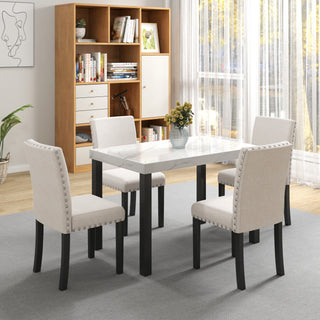 5-Piece Dining Set – Imitation Marble Tabletop with Solid Wood Table & 4 Chairs, Space-Saving Kitchen & Dining Room Furniture Set