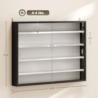 Black Wall-Mounted Display Case with Clear Glass Doors