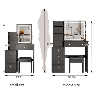 Small Vanity Table with Sliding LED Mirror | 29.2" Space-Saving Bedside Cabinet & Cushioned Stool