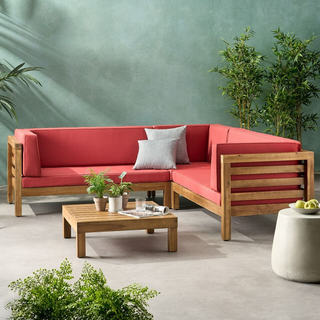 OANA OUTDOOR WOODEN SECTIONAL SET WITH CUSHIONS, RED