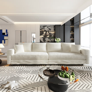 Beige 102.4" Plush Corduroy 4-Seat Sofa - Modern Deep Seat Cloud Couch with Pillows