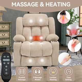 Heavy Duty Power Lift Recliner (Beige Chenille) | 350 LBS Capacity w/ Heat, Massage &amp; USB-C