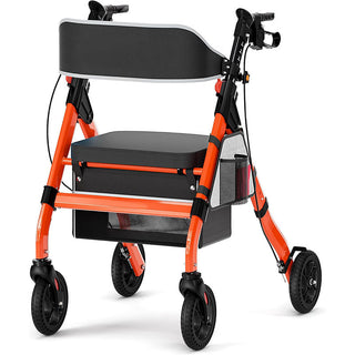 Foldable Rollator Walkers with Seat for Seniors, 450 lb Capacity, 8' Wheels, 18' Big Seat, 6-Position Adjustable Height, Heavy-Duty Aluminum Rolling Walker (RED)