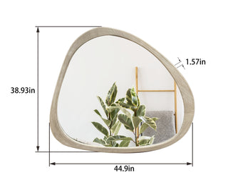  Solid Wood 45-Inch Asymmetrical Wall Mirror – Large Wooden Framed Mirror, Natural Wood Washed Finish, Perfect for Living Room, Bedroom, Bathroom, Hallway, or Entryway