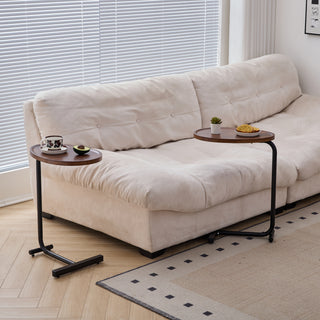 Contemporary Brown C-shaped Side Table Set - Versatile Small Sofa Table for Living Room & Bedroom, Metal & MDF