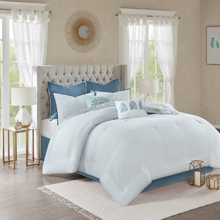 8 Piece Cotton Floral Printed Reversible Comforter Set Blue Cal King