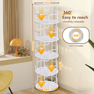 White 5-Tier Rotating Bookshelf Tower | 360° Spinning Narrow Bookcase
