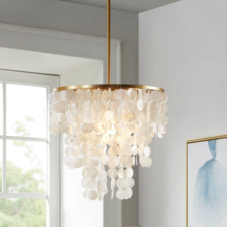 Layered Capiz Chandelier – Coastal Modern Natural Shell Pendant Light for Living Room, Dining Room, Bedroom, Entryway