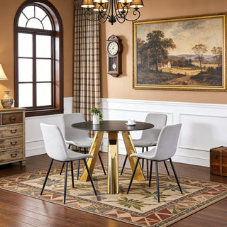 Modern 5-Piece Dining Set - 42-Inch Stainless Steel Round Table and 4 Unique Grey Chairs