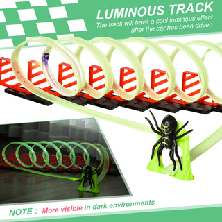 Track Builder DIY Loop Kit with Luminous Effect Spider Model Pull-back Car