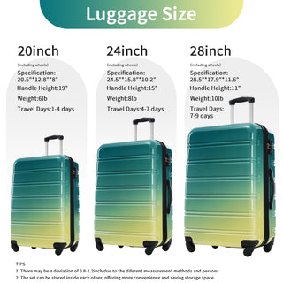 Hardshell Luggage Sets 3 Piece Gradient Color Expandable Suitcase with Spinner Wheels and TSA Lock Lightweight 20' 24' 28' Available,Green+Yellow