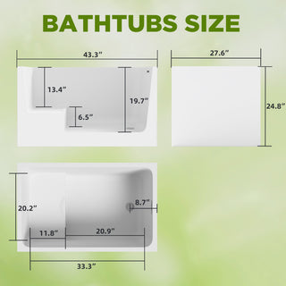 43" Acrylic Freestanding Bathtub with Seat - Compact Rectangle Soaking Tub