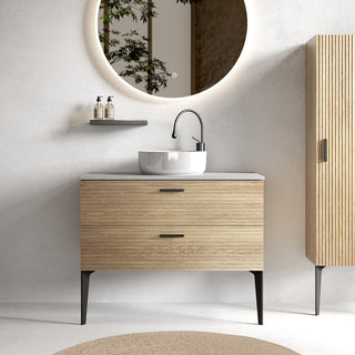Emilia 36' Striped Natural Oak Bathroom Vanity with Ceramic Sink, Freestanding Bathroom Vanity for Modern Bathroom, KD