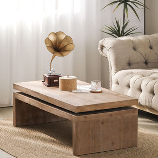 Modern Rustic Wood Coffee Table – Rectangular Living Room Center Table with Floating Top Design 47.6' L * 23.6' W * 16.3' H